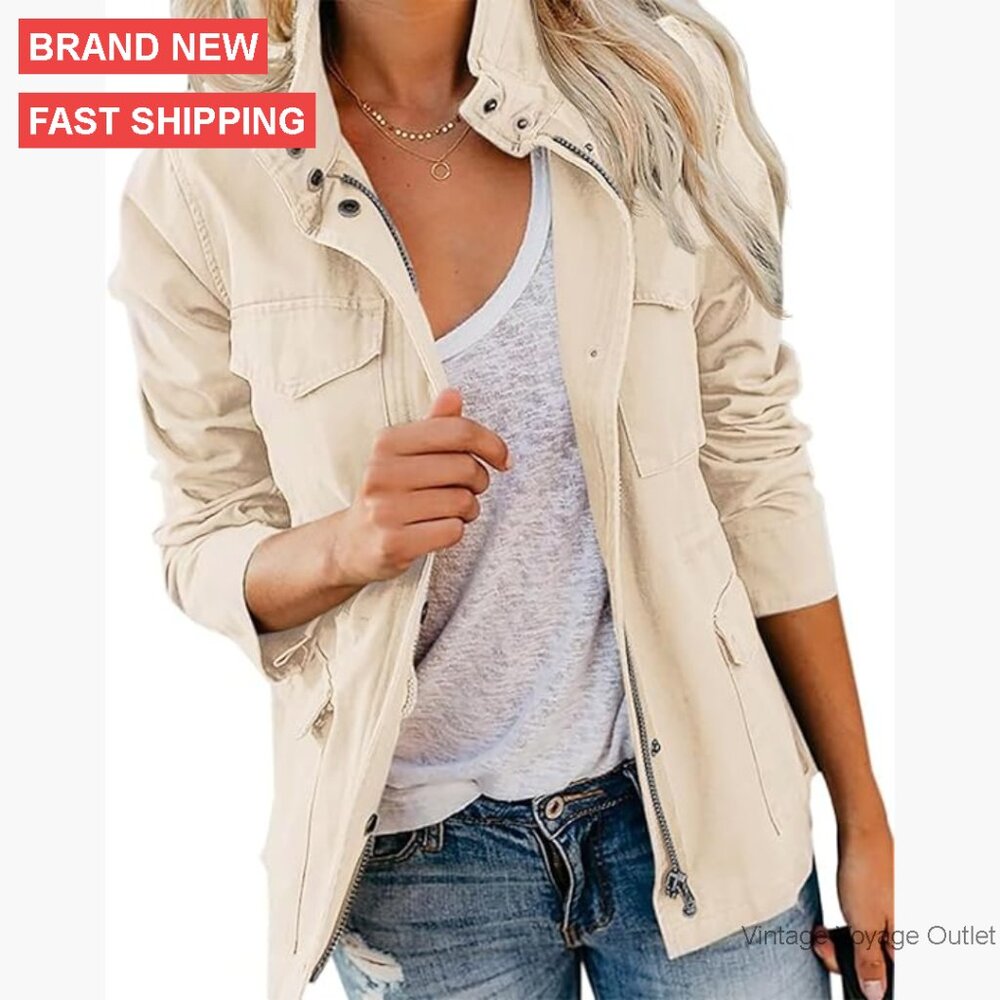 Women's Lightweight Cotton Anorak Jacket with Snap Buttons & Drawstring